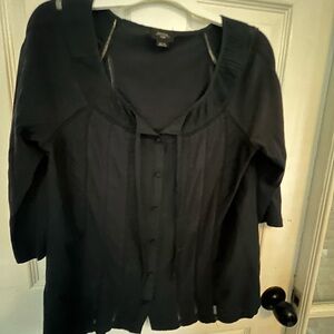 Deletta Navy Blue Blouse with Button Detail